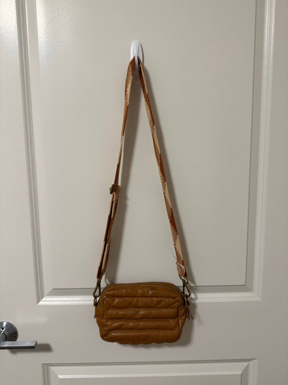 Madewell Quilted Leather Mini Crossbody Bag Tan Woven Strap